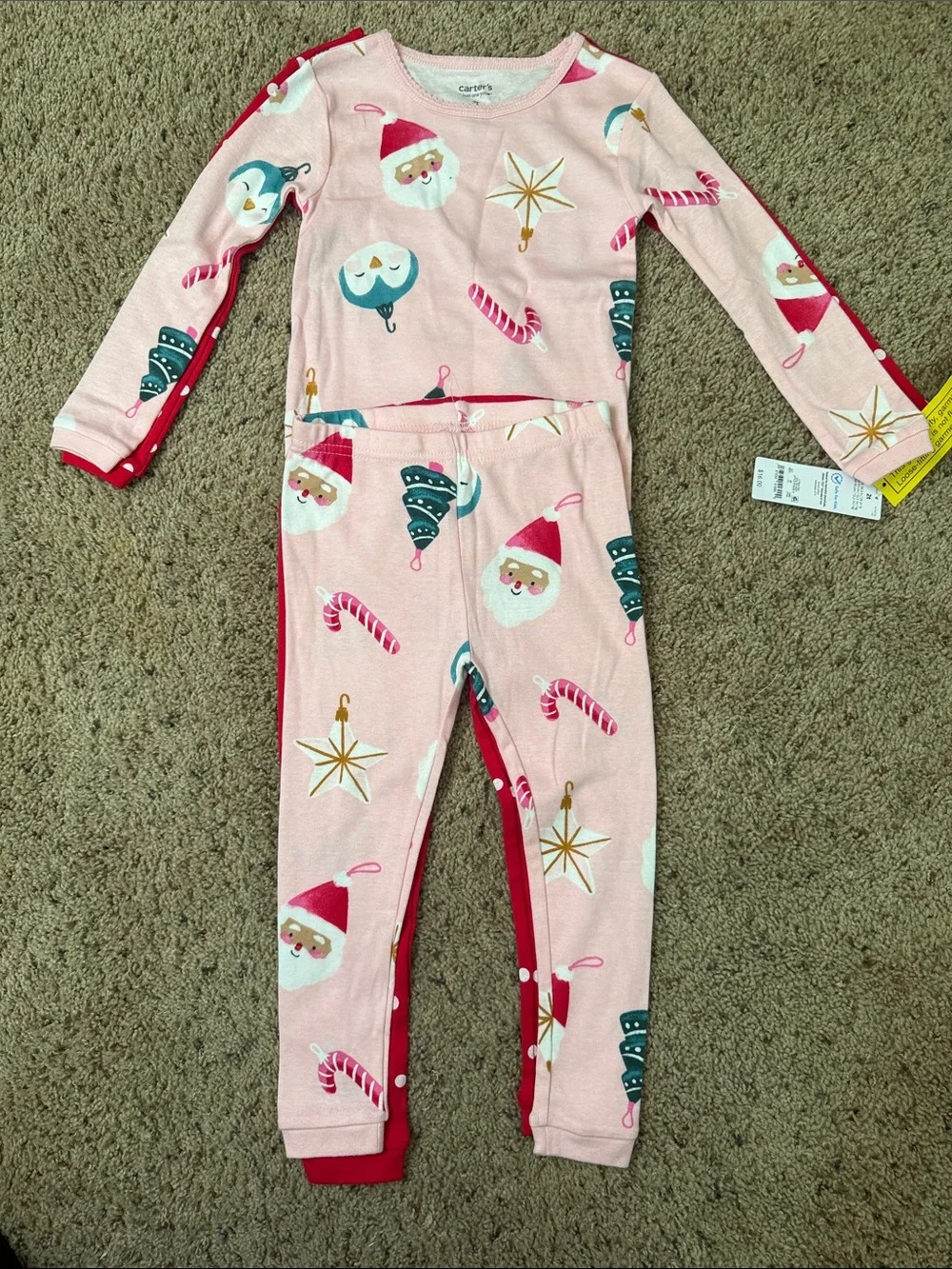 Carter's Pink and Red Holiday Santa & Ornament Pajama Set
